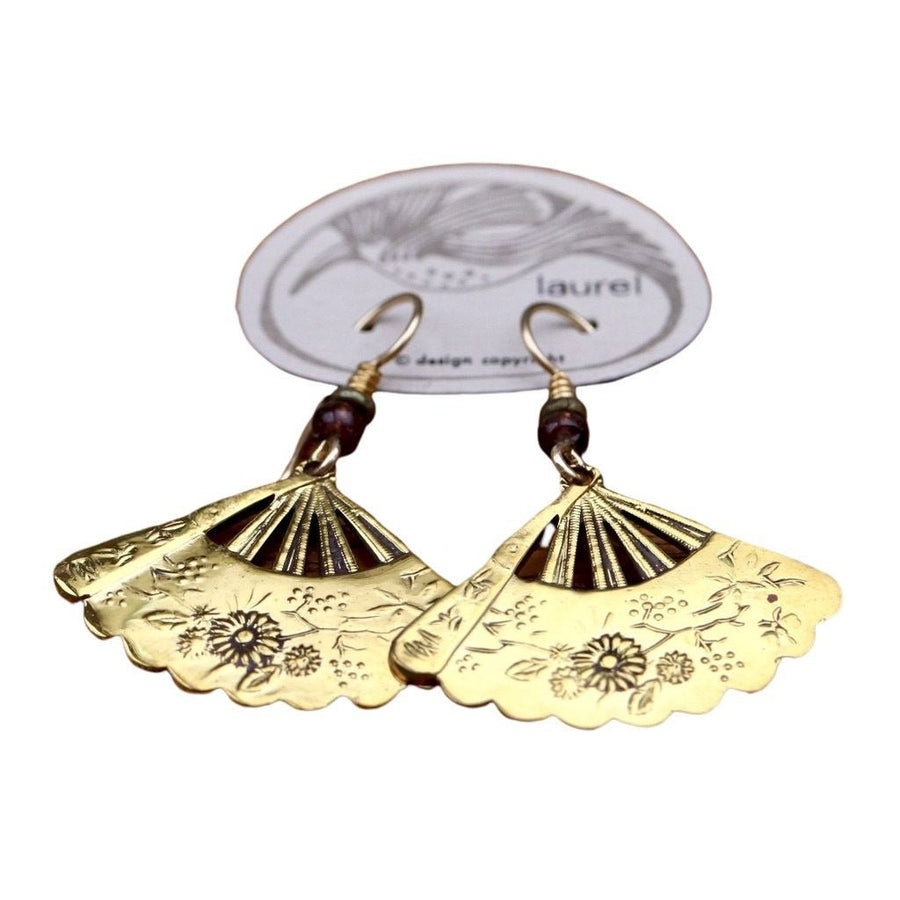 Vintage Laurel Burch Folding Fan Gold-Plate Dangles