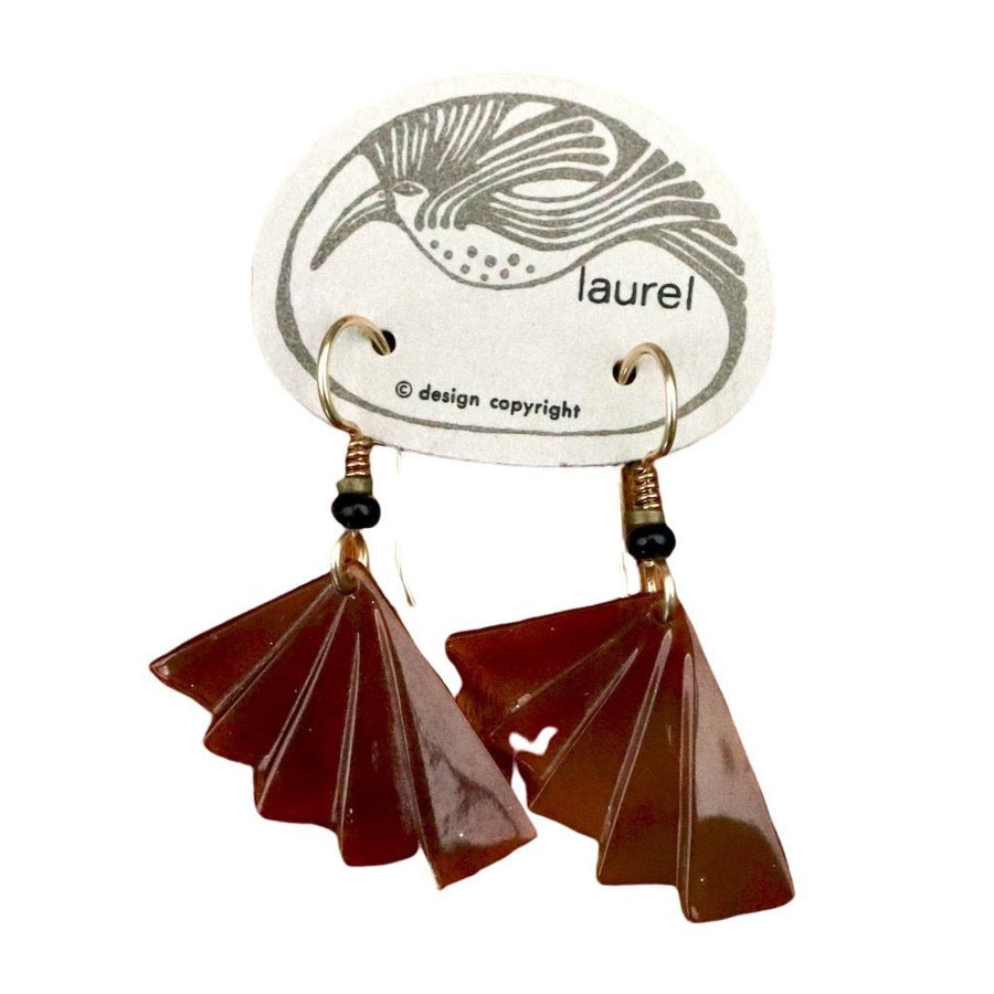 Vintage Laurel Burch Folding Fan Gold-Plate Earrings