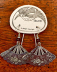 Vintage Laurel Burch Folding Fan Silver-Plate Dangles