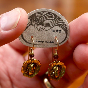 Vintage Laurel Burch Frog and Lily Gold-Plate Dangles