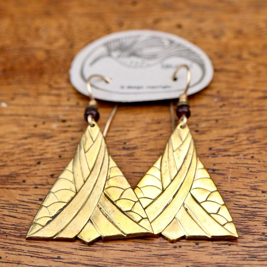 Vintage Laurel Burch Golden Triangle Gold-Plate Earrings