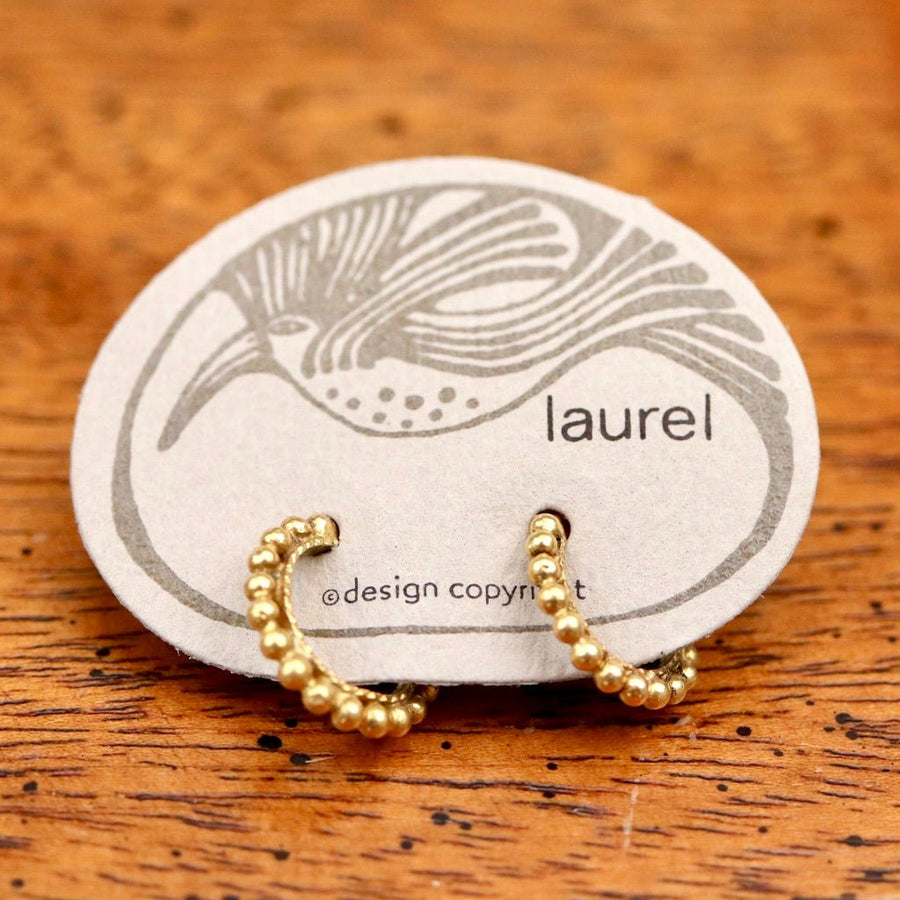 Vintage Laurel Burch Granulated Hoop Gold-Plate Earrings