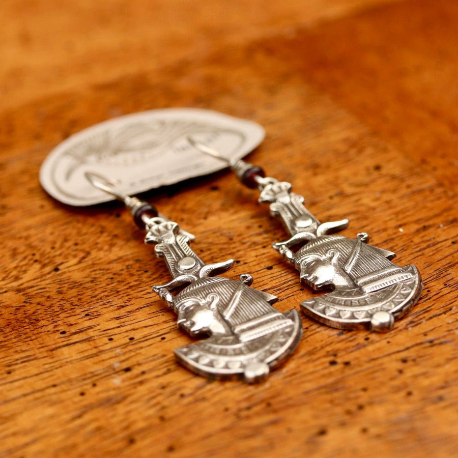 Vintage Laurel Burch Isis Dangle Silver-Plate Earrings