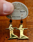 Vintage Laurel Burch Kneeling Isis Gold-Plate Earrings