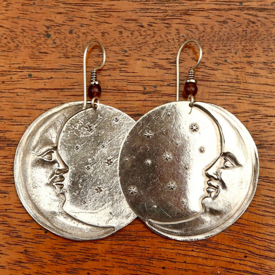Vintage Laurel Burch Large Moonface Silver-Plate Earrings