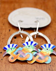 Vintage Laurel Burch Mohawk Bird Blue and Orange Silver Earrings