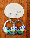 Vintage Laurel Burch Mohawk Bird Blue and Purple Silver Earrings