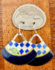 Vintage Laurel Burch Navy Blue Handbag Gold-Vermeil Earrings