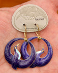 Vintage Laurel Burch Purple Arched Crane Gold-Vermeil Earrings