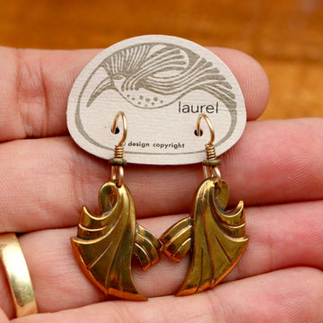 Vintage Laurel Burch Ribbon Gold-Plate Earrings
