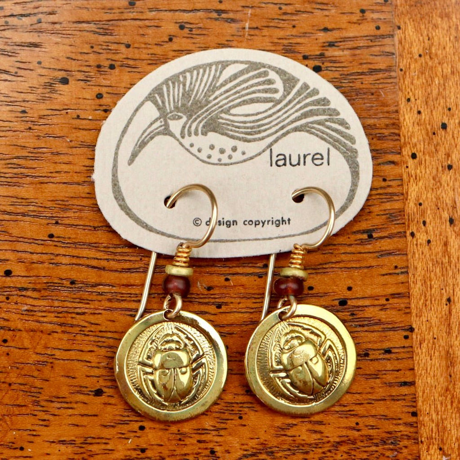 Vintage Laurel Burch Scarab Gold Plate Earrings