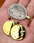 Vintage Laurel Burch Small Moonface Gold-Plate Earrings