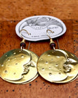 Vintage Laurel Burch Small Moonface Gold-Plate Earrings