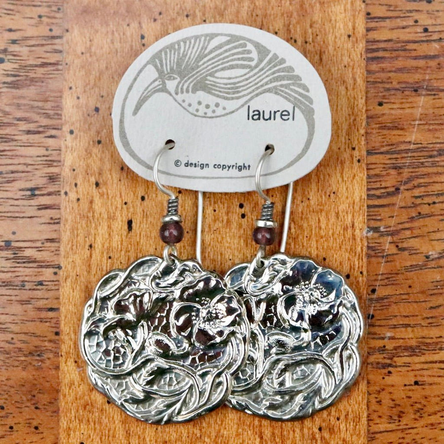 Vintage Laurel Burch Vine and Flower Silver-Plate Earrings