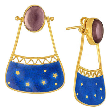 Vintage Laurel Inc Amethyst Blue Space Pocket Earrings