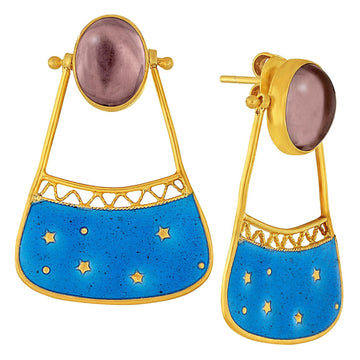 Vintage Laurel Inc Amethyst Sky Blue Space Pocket Earrings