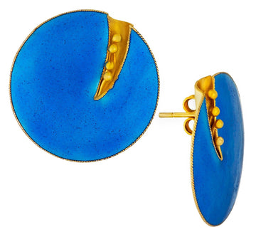 Vintage Laurel Inc Baby Blue Flower Gold-Vermeil Earrings