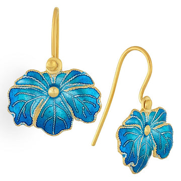Vintage Laurel Inc Baby Blue Wild-Flower Leaf Gold-Vermeil Earrings