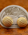 Vintage Laurel Inc.  Basket Weave Round Gold-Plate Silver Earrings