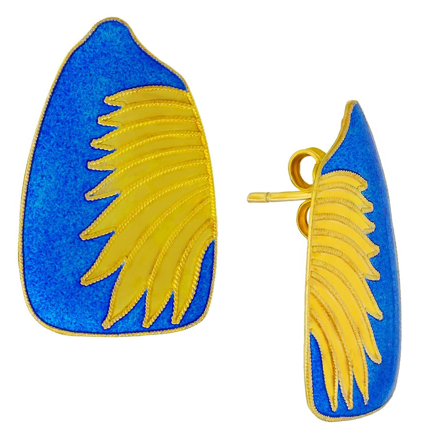 Vintage Laurel Inc Bird Wing Blue/Gold-Vermeil Earrings