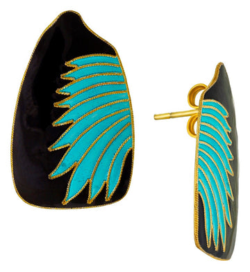 Vintage Laurel Inc Birds Wing Black/Tq Vermeil Earrings