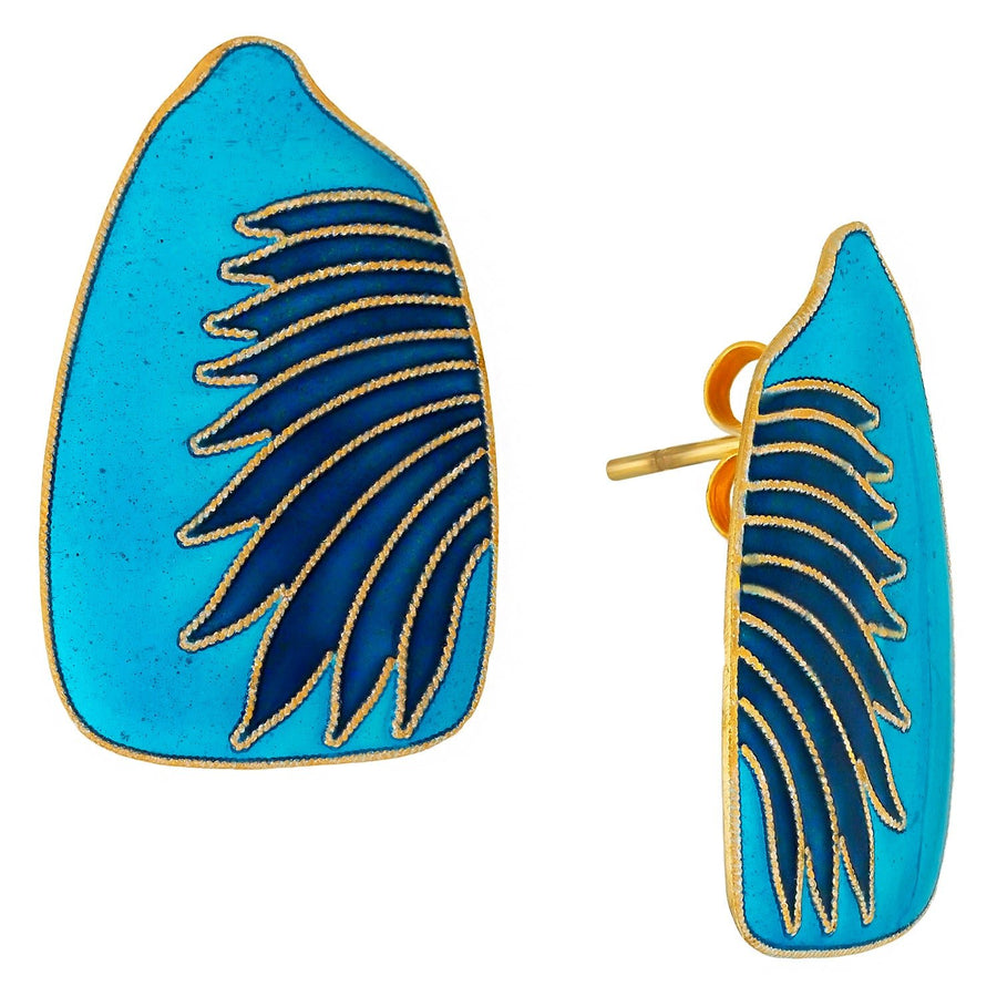 Vintage Laurel Inc Birds Wing Blues/Gold-Vermeil Earrings