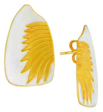 Vintage Laurel Inc Birds Wing White/Gold-Vermeil Earrings