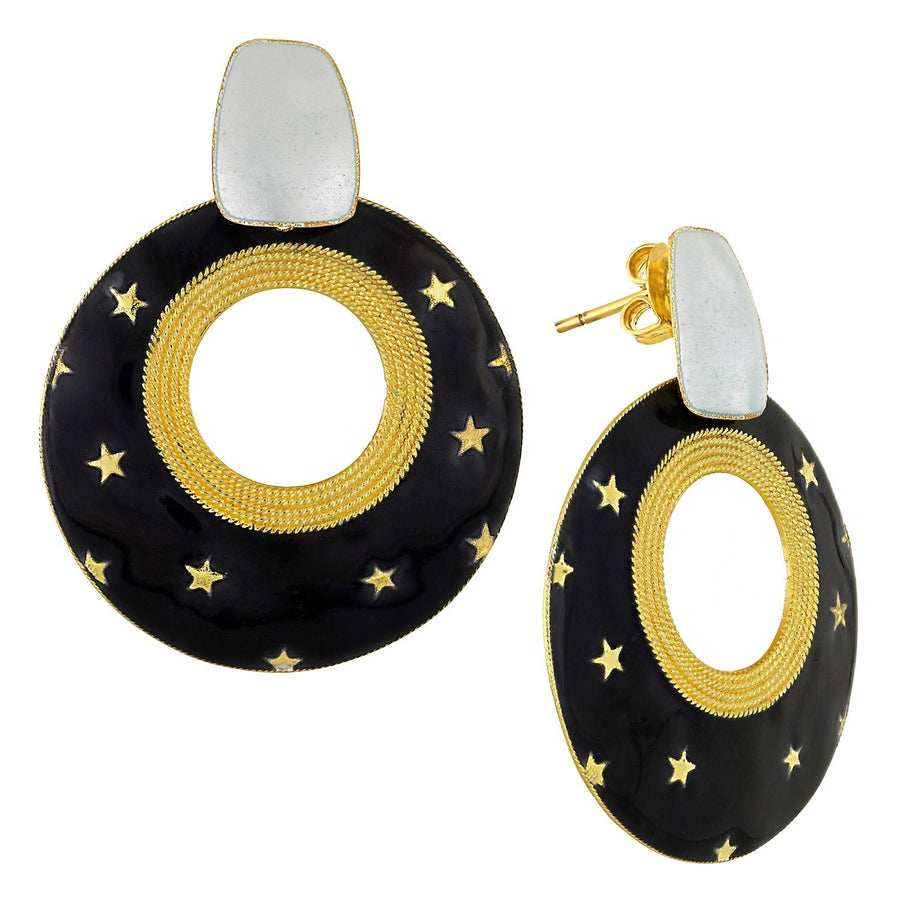 Vintage Laurel Inc Black Moonshine Gold-Vermeil Earrings