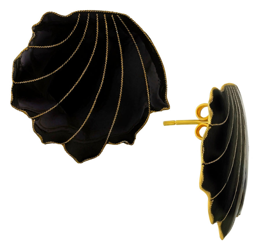 Vintage Laurel Inc Black Shell Gold-Vermeil Earrings