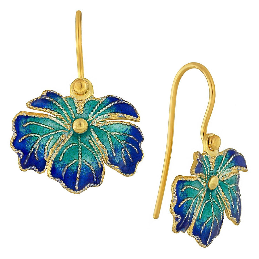 Vintage Laurel Inc Blue and Teal Wild-Flower Leaf Gold-Vermeil Earrings