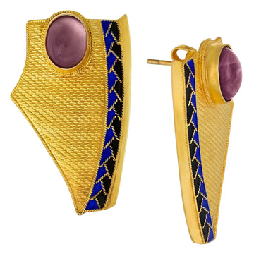 Vintage Laurel Inc Blue Byzantine Amethyst Shield Earrings, cb/bk