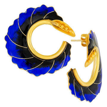 Vintage Laurel Inc Blue Curled Flower Gold-Vermeil Earrings