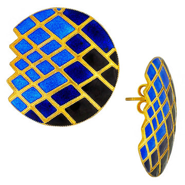 Vintage Laurel Inc Blue Mosaic Gold-Vermeil Earrings