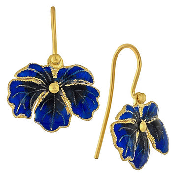 Vintage Laurel Inc Blue Wild-Flower Leaf Gold-Vermeil Earrings