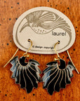 Vintage Laurel Inc Charcoal Feather Gold-Vermeil Dangles