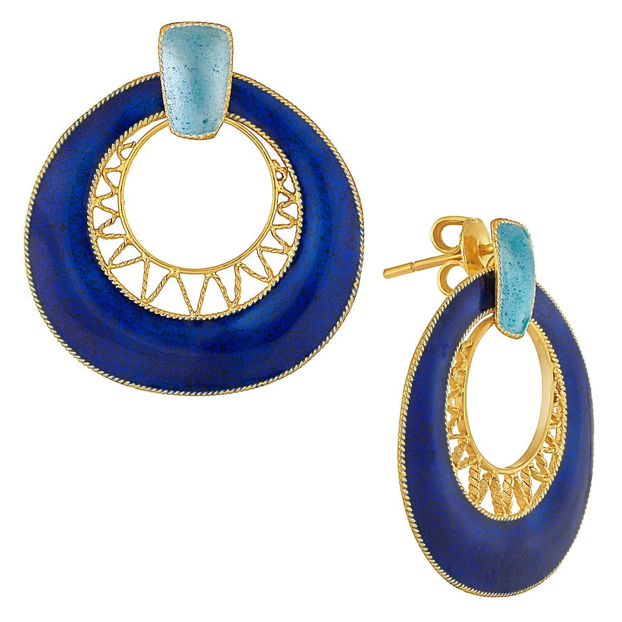 Vintage Laurel Inc Deco Crescent Blues Gold-Vermeil Earrings