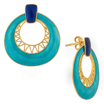 Vintage Laurel Inc Deco Crescent Turquoise Gold-Vermeil Earrings