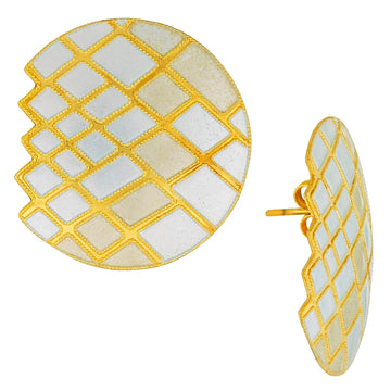 Vintage Laurel Inc Eggshell Mosaic Gold-Vermeil Earrings