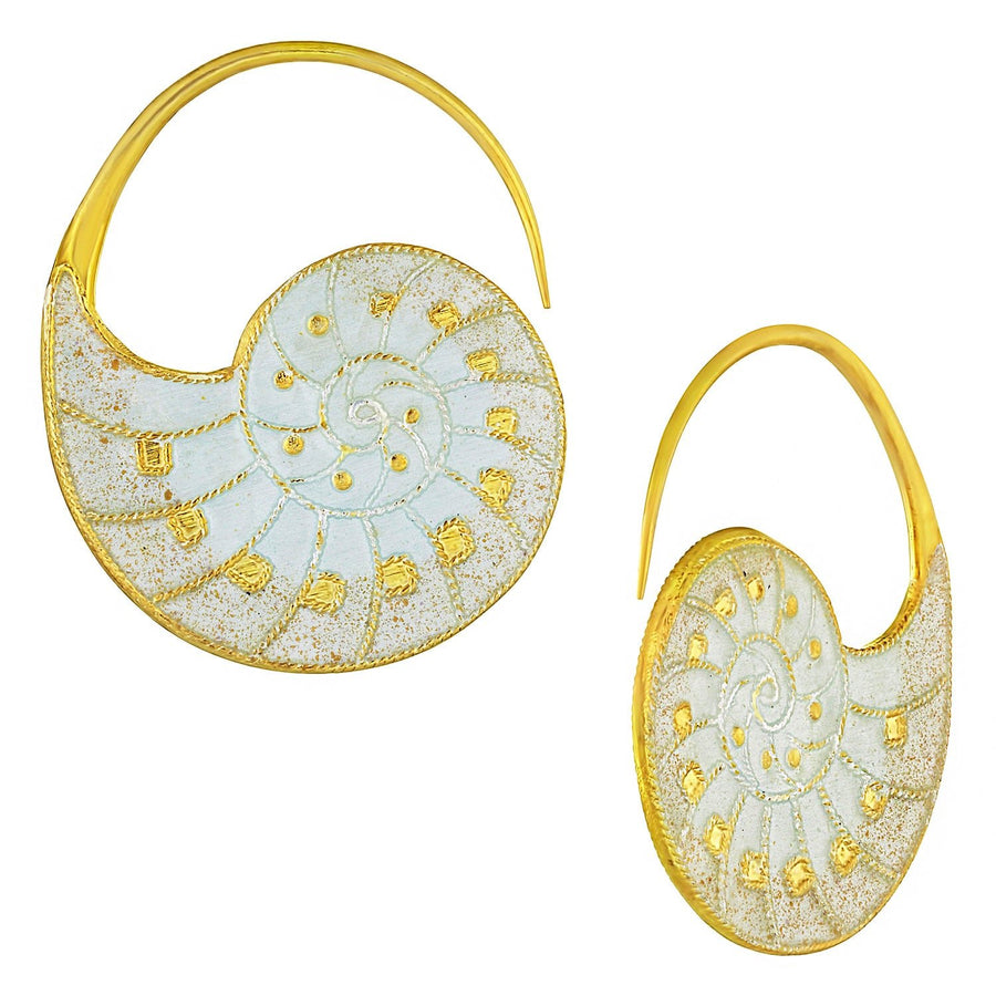 Vintage Laurel Inc Eggshell Nautilus Shell Gold-Vermeil Earrings