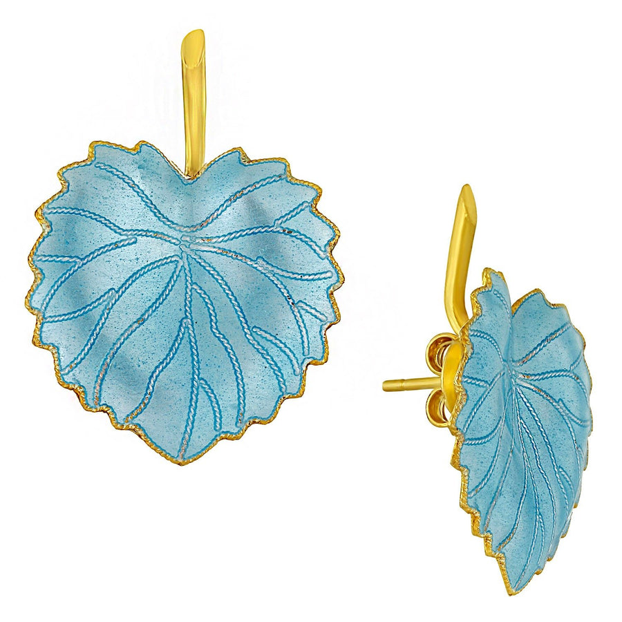 Vintage Laurel Inc Ice Blue Poplar Leaf Gold-Vermeil Earrings