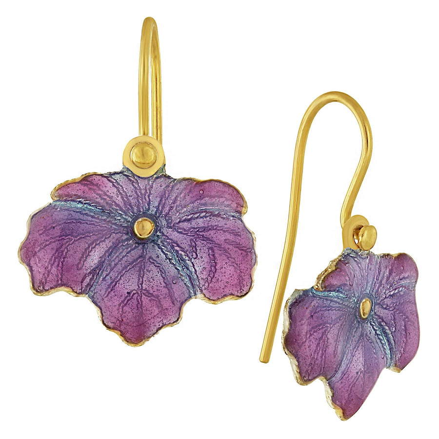 Vintage Laurel Inc Muave Wild-Flower Leaf Gold-Vermeil Earrings