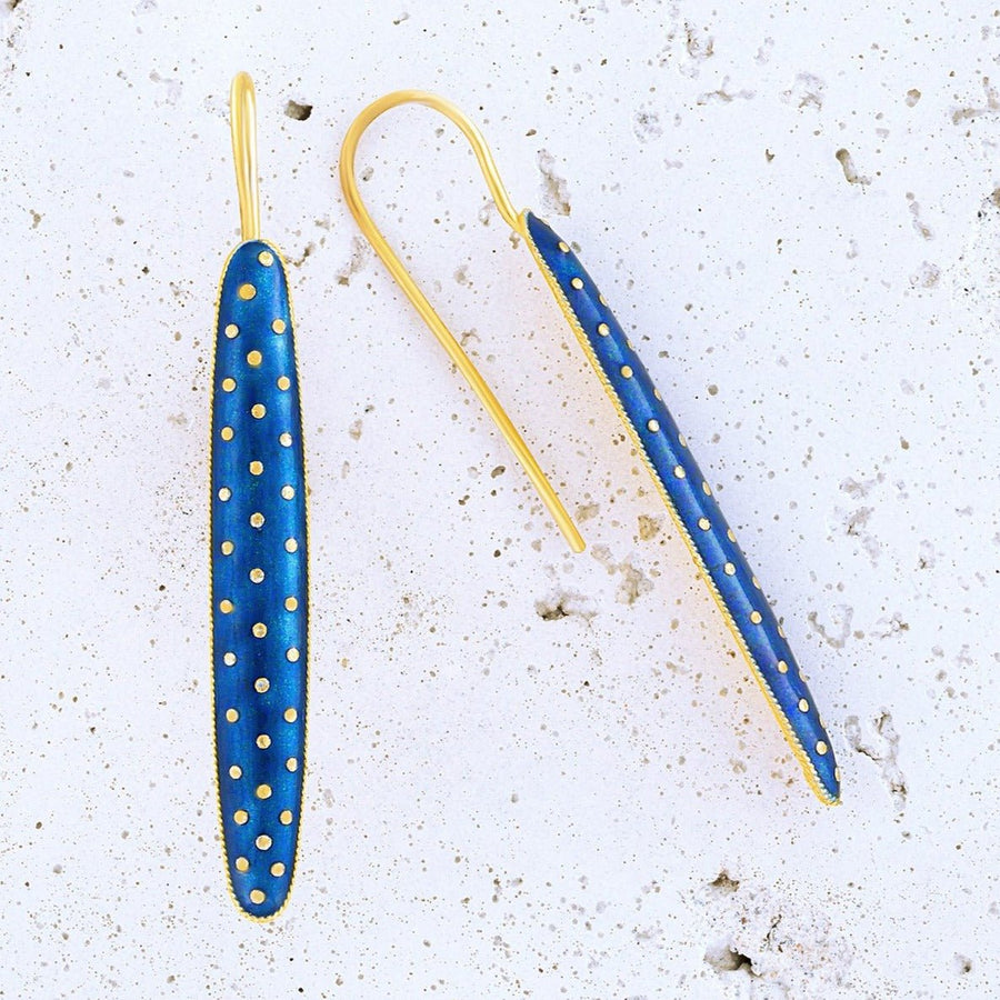 Vintage Laurel Inc Oblong Oval Blue Gold-Vermeil Earrings
