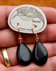 Vintage Laurel inc. Onyx drops, Gold-Plate Earrings