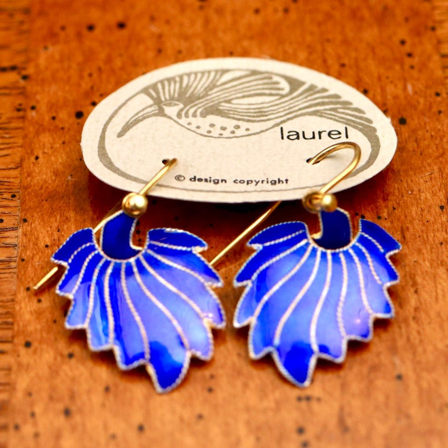 Vintage Laurel Inc Royal Blue Feather Gold-Vermeil Dangles