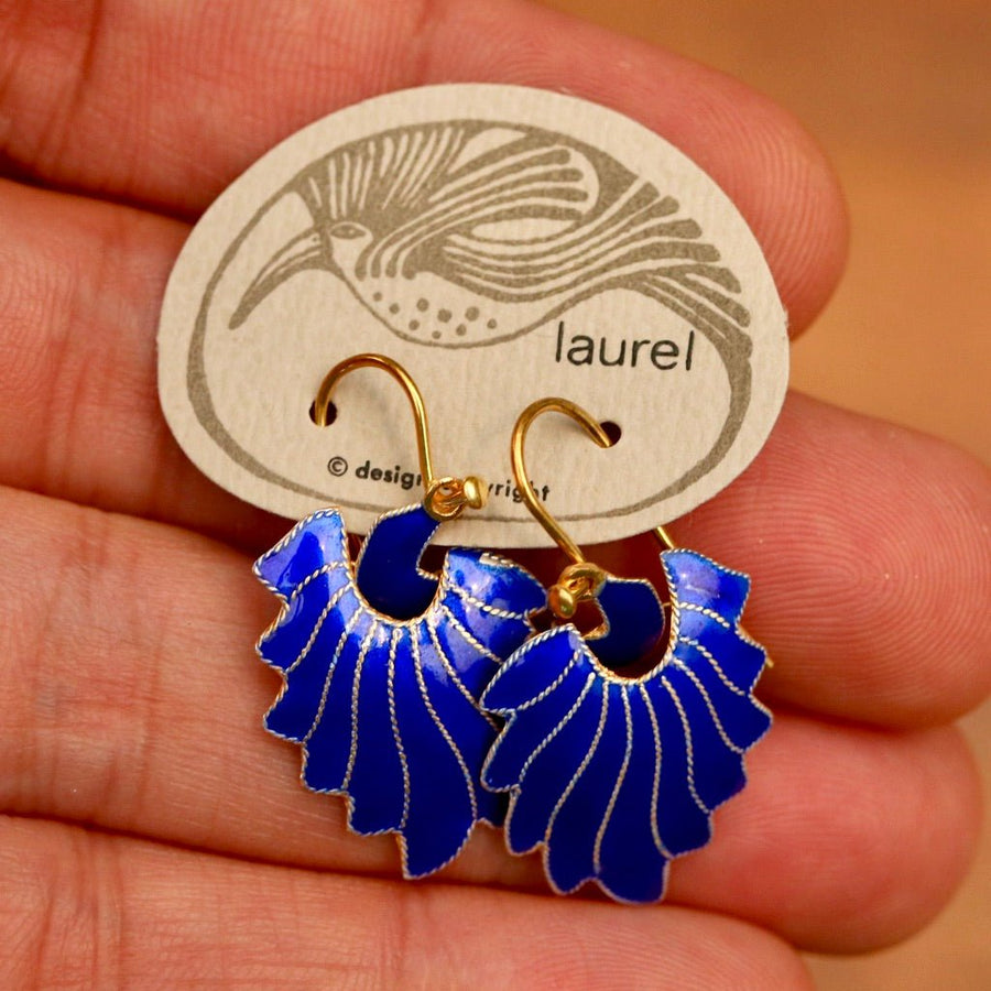 Vintage Laurel Inc Royal Blue Feather Gold-Vermeil Dangles