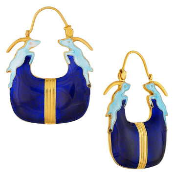 Vintage Laurel Inc Royal Blue w/ Ice Blue Antelope Gold-Vermeil Earrings