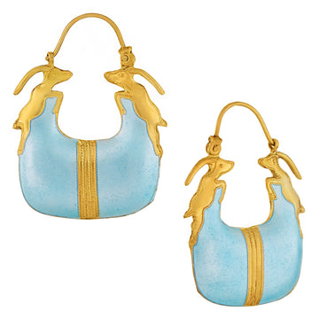 Vintage Laurel Inc Sky Blue Antelope Gold-Vermeil Earrings