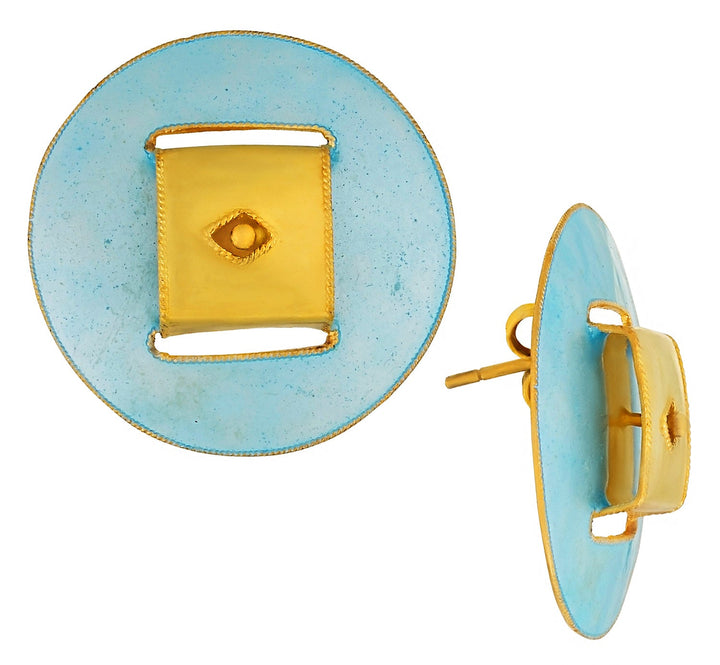 Vintage Laurel Inc Sky Blue Deco Sphere Gold-Vermeil Earrings