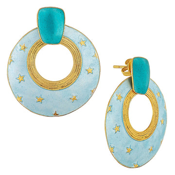Vintage Laurel Inc Sky Blue Sunshine Gold-Vermeil Earrings