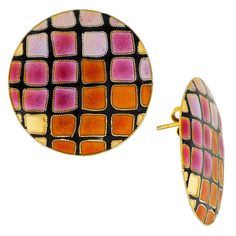 Vintage Laurel Inc Sunrise Mosaic Gold-Vermeil Earrings